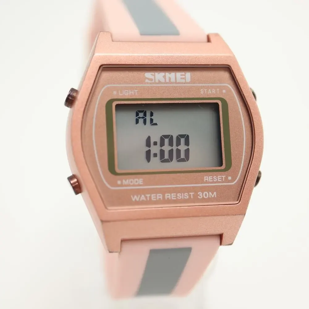 SKMEI Womens Rose Gold Tone 35mm Digital Sport Watch Alarm Chrono w New Battery